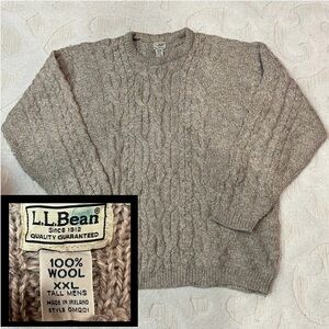 Vintage LL Bean XXL TALL Ireland Wool Fisherman Cable Knit Sweater Mens Aran